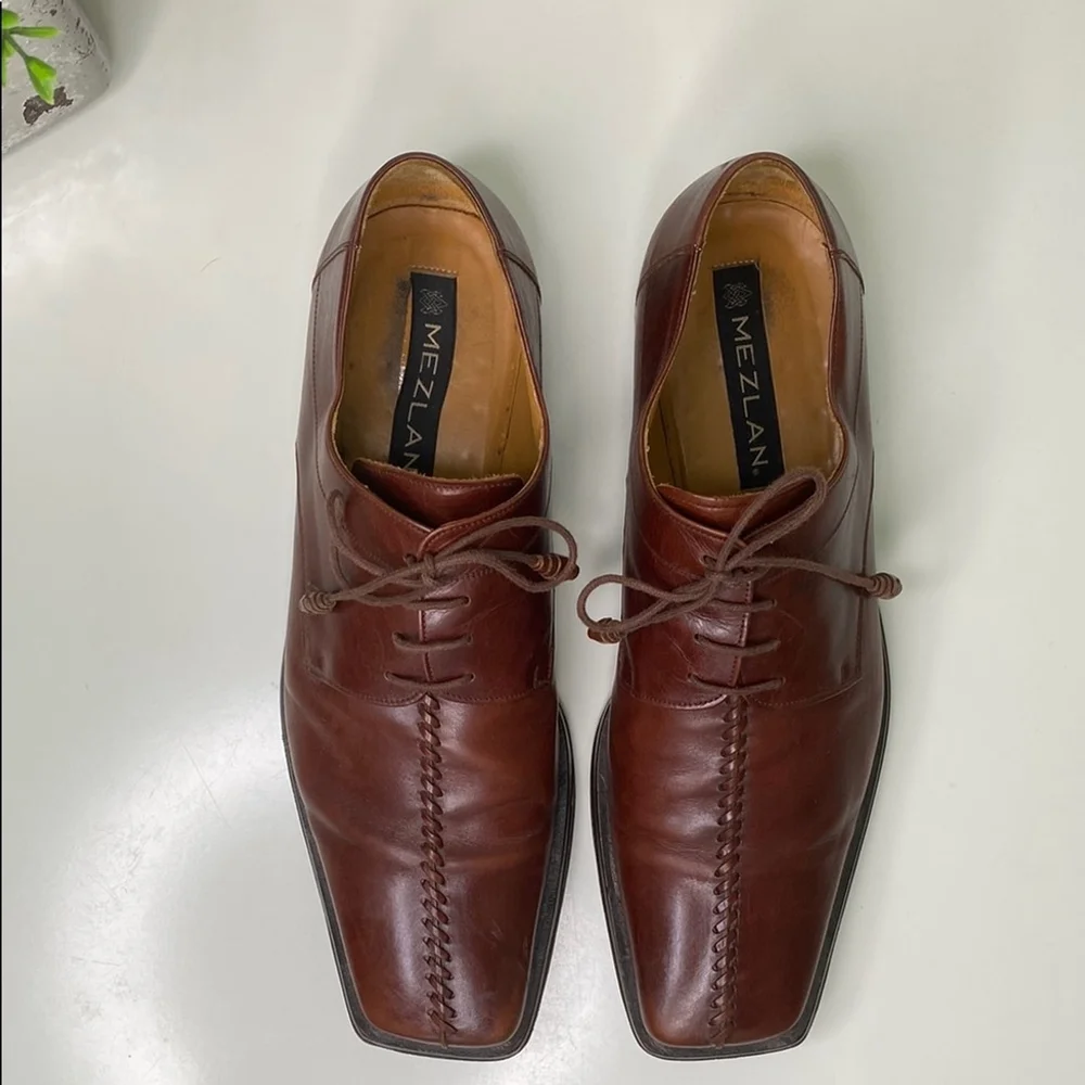 Mezlan Turbo Oxford Dress Shoe Brown Leather‎ Decorative Center Stitch 12US M